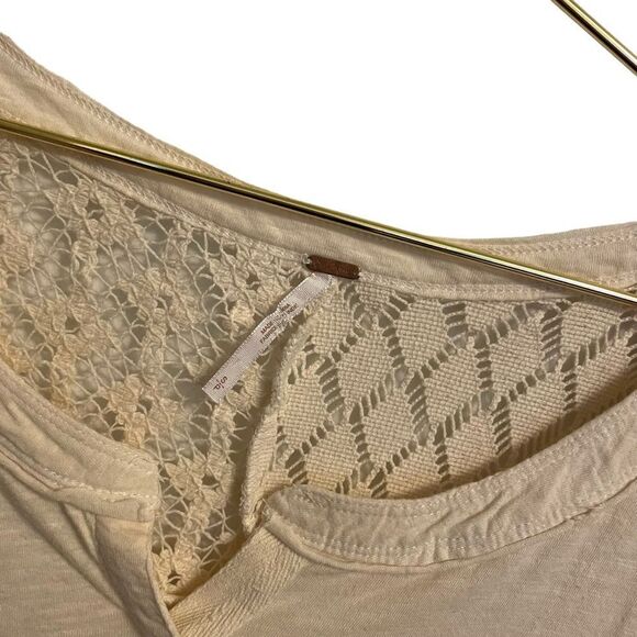 Free People Patches of Lace Henley Tee Cream Size Small - Picture 2 of 7